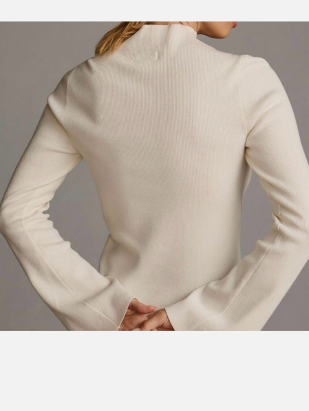 Anthropologie Maeve Arlowe Bell Sleeve Sweater Mockneck Ivory Size Medium - Picture 4 of 15